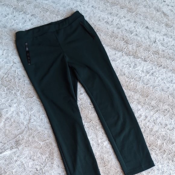 Soho Apparel Emerald Green Pull On Faux Leather Trim Pants - Picture 3 of 3